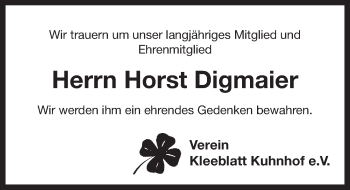 Traueranzeige von Horst Digmaier von Pegnitz-Zeitung